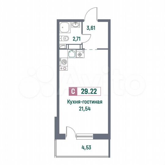 Квартира-студия, 29,2 м², 14/16 эт.