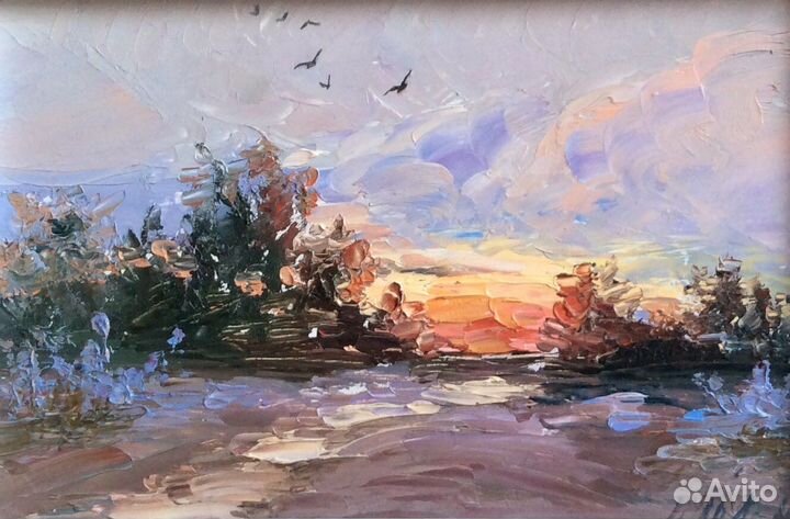 Картина маслом Утро, летний пейзаж