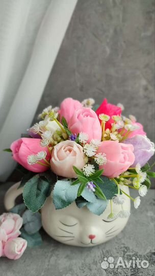 Букет из мыла Розы и гипсофила