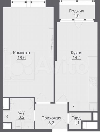1-к. квартира, 41,6 м², 3/17 эт.