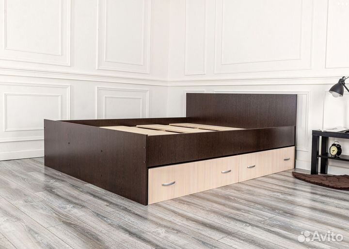 Кровать с матрасом 140х200 Марс с ящиками