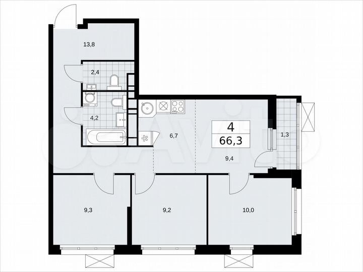 4-к. квартира, 66,3 м², 12/18 эт.