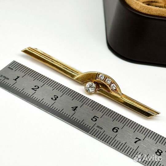 Золотой зажим для галстука с бриллиантами 750 проб