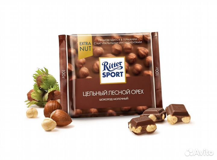 Риттер Спорт Молочный Цельный Лесной Орех 100г