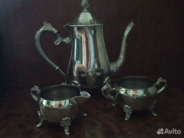 Сервиз СССР мельхиор. Чайник, сахарница, молочник