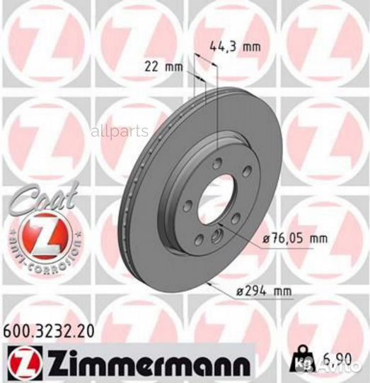 Zimmermann 600.3232.20 Торм.диск зад.вент.294x22 5