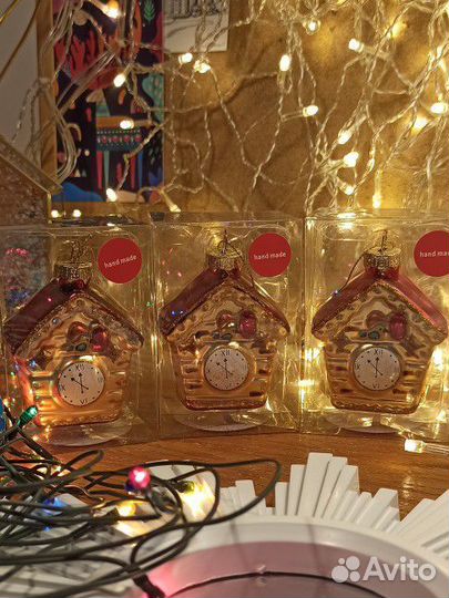 Елочные игрушки стеклянные ретро домик