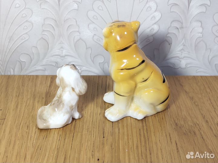 Фарфоровые статуэтки тигр и моська болонка лфз