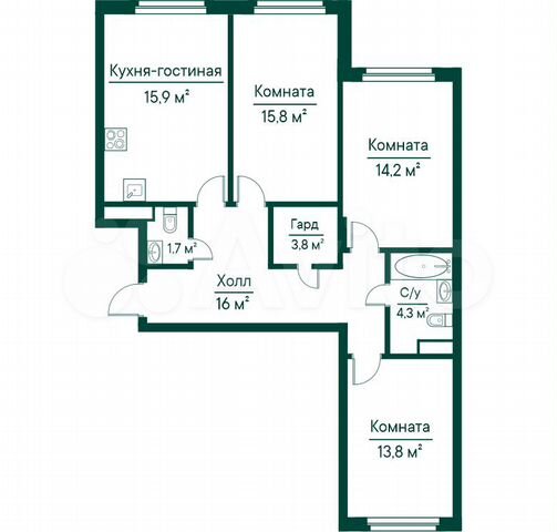 3-к. квартира, 86,8 м², 5/29 эт.