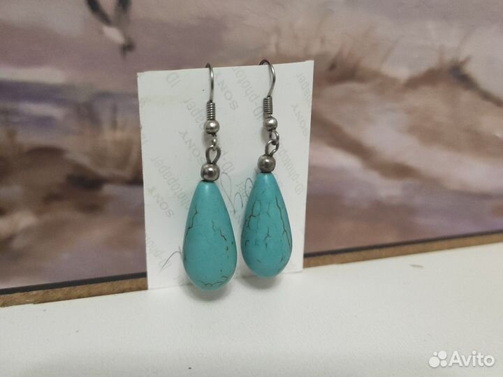 Серьги с натуральной бирюзой