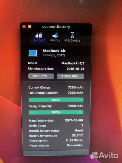 Apple MacBook Air 13 2017 (2020) 1 цикл