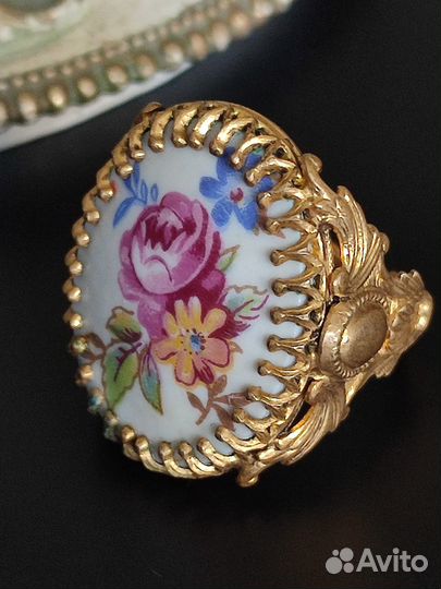 Антикварный перстень Фарфор Деколь Германия