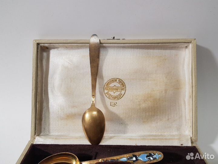 Ложки кофейные с эмалью. Серебро 875. СССР