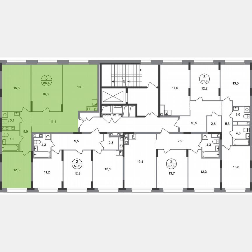3-к. квартира, 86,4 м², 2/17 эт.