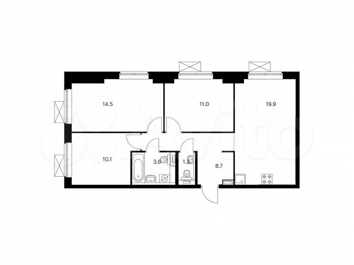 3-к. квартира, 69,1 м², 18/21 эт.