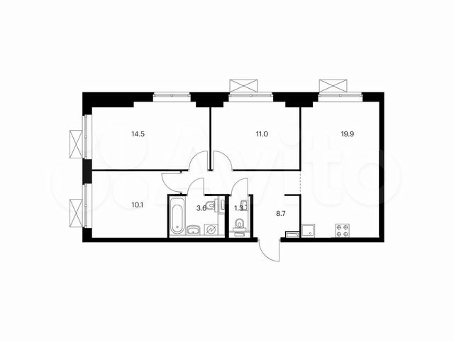 3-к. квартира, 69,1 м², 18/21 эт.