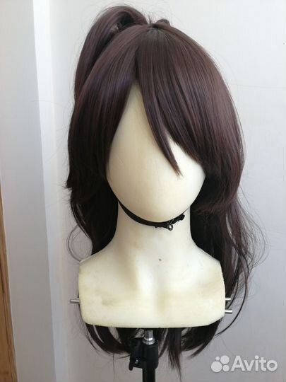 Парик каштановый с хвостом-шиньоном