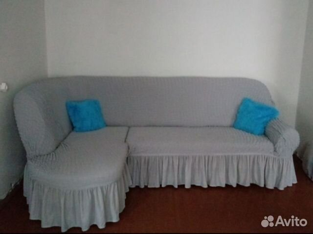 Чехол на угловой диван и кресло серый karteks