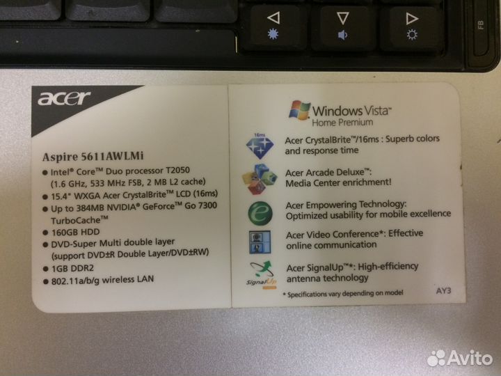 Ноутбук acer aspire 5611awlmi Б/У