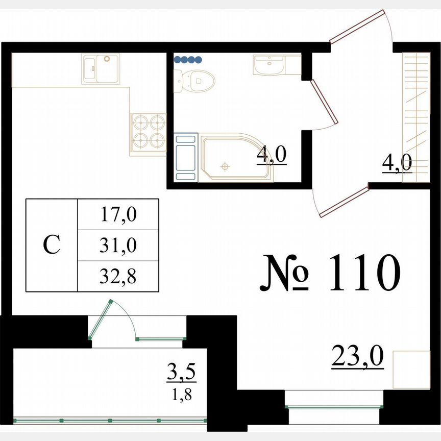 Квартира-студия, 32,8 м², 5/8 эт.