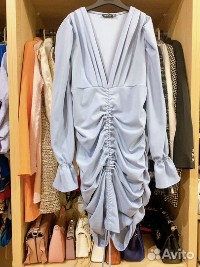 Платье голубое 44