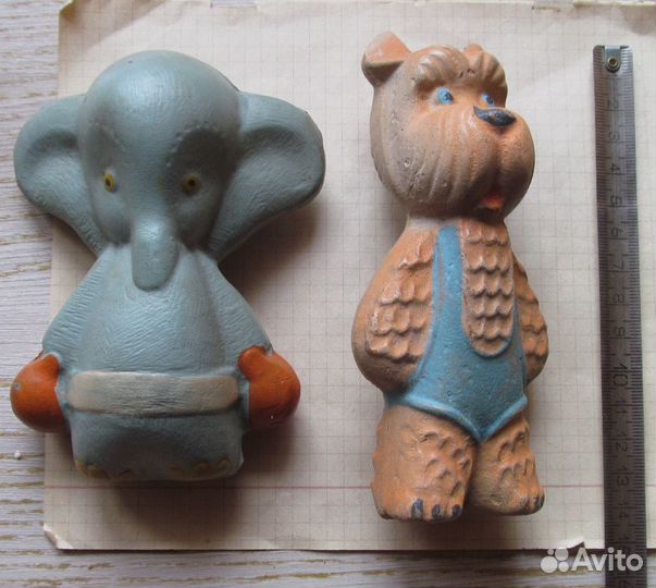 Игрушка СССР резина пищалка слон собака енот тигр