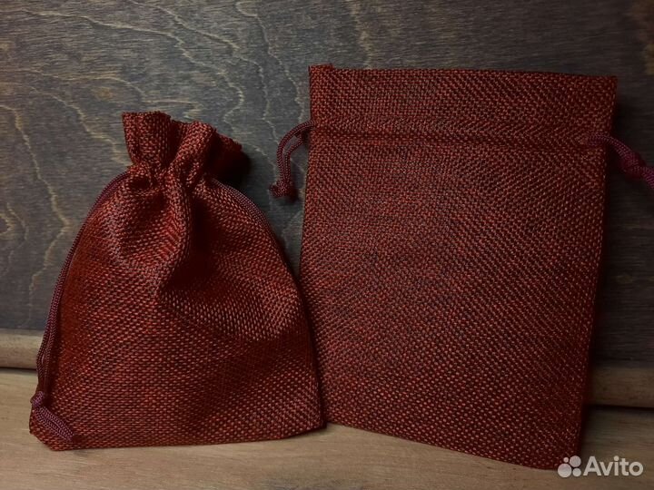 Бордовый Мешочек из искусственного льна 12*15 50шт