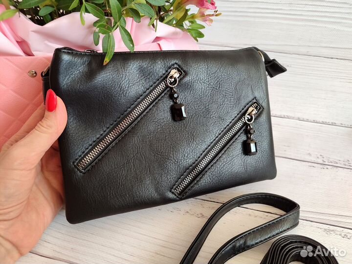 Сумка клатч женская чёрная белая эко кожа