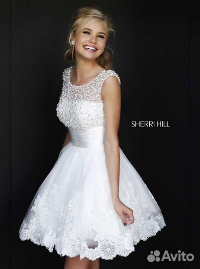 Прокат белое пышное платье Sherri Hill 4302