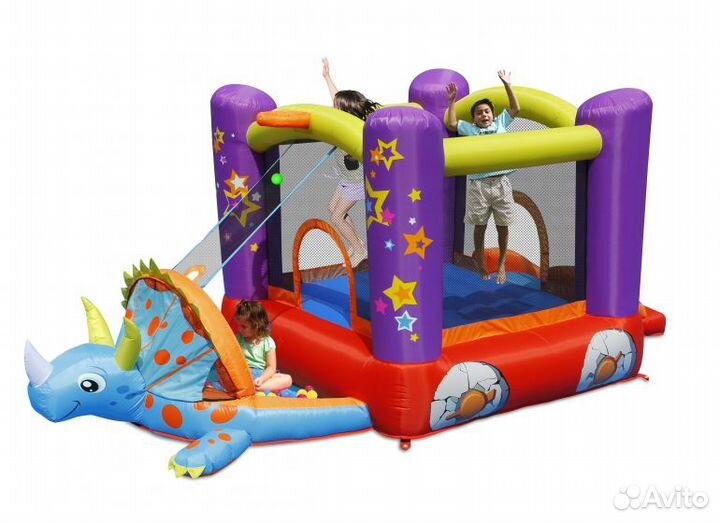 Надувной батут с горкой Happy Hop 9122 (Динозаврик