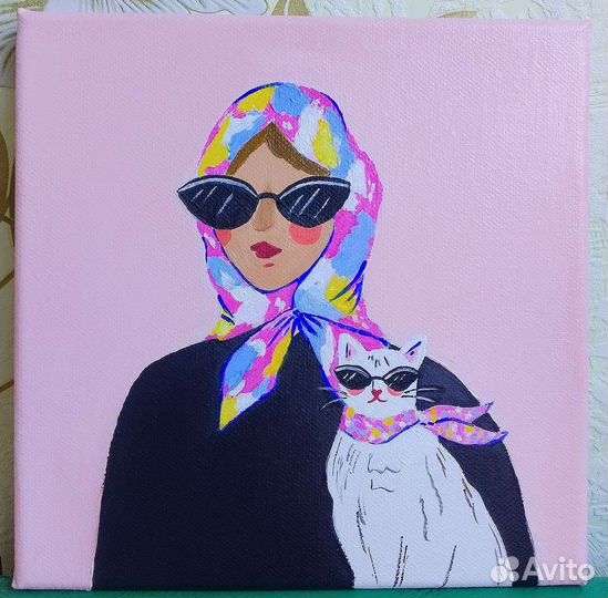 Картина на холсте Девушка с кошкой