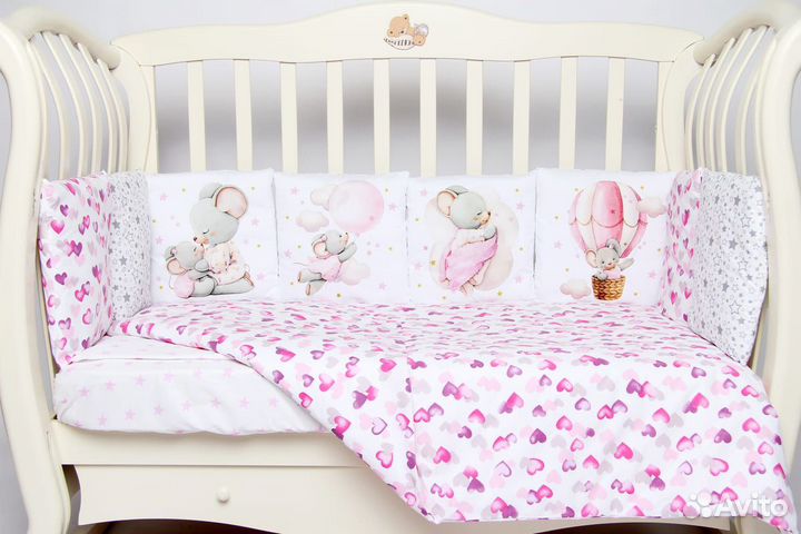 Комплект в кроватку Подушкино Панно «Малыш мышонок» съёмн. навол 6 предметов