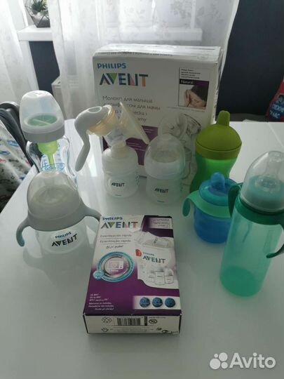 Молокоотсос avent ручной + бутылочки