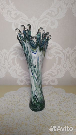 Ваза винтажная Всплеск цветное стекло СССР h 30 см