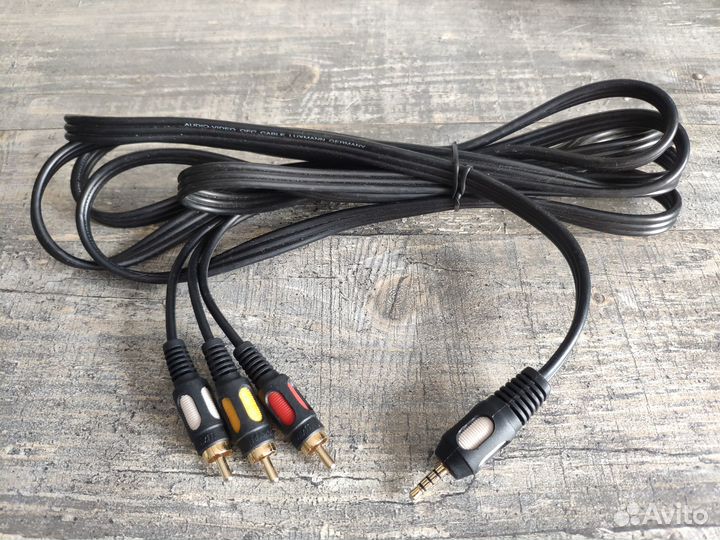 Кабель 3м Jack 3,5 - 3 RCA (тюльпан)