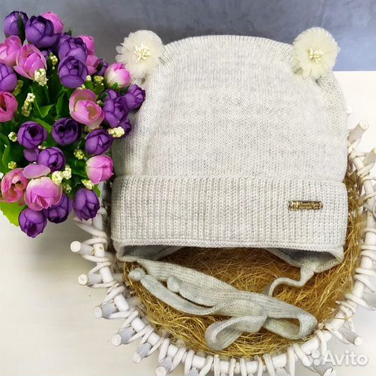Шапка на весну для новорожденной девочки 40-42