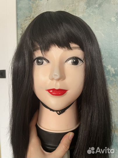 Черный длинный парик с челкой