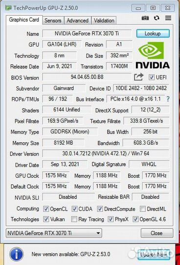 Видеокарта Gainward GeForce RTX 3070 Ti Phoenix 8G