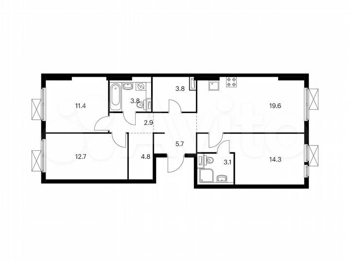 3-к. квартира, 82,1 м², 12/15 эт.