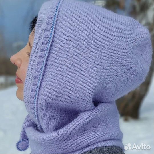 Капор капюшон, шапка капюшон вязаная пух норки