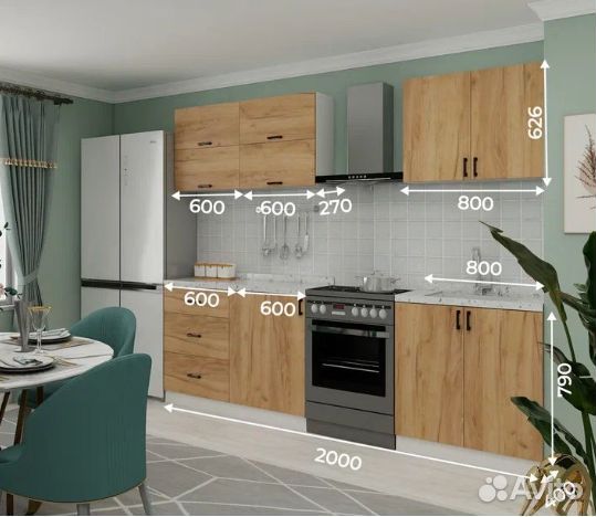 Кухня Оазис 2м (60+60+80см ) лдсп в 3х цветах