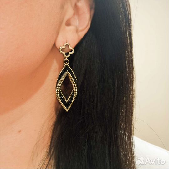 Серьги-ромбы из японского бисера на заказ