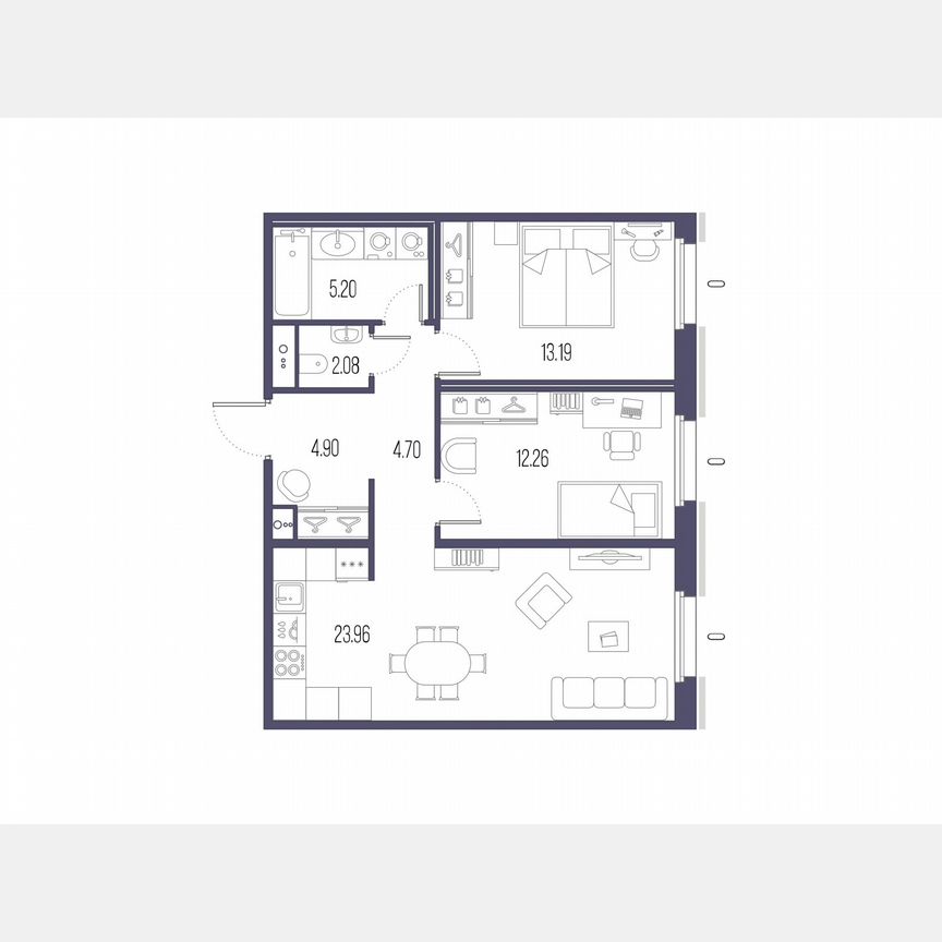 2-к. квартира, 66,3 м², 2/10 эт.