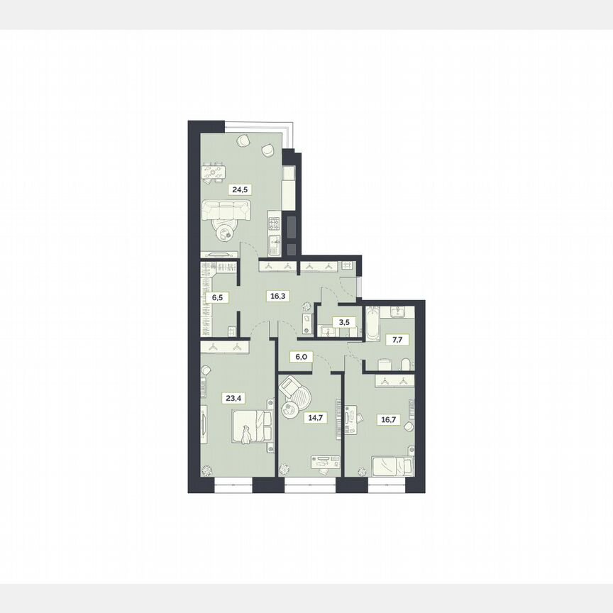 3-к. квартира, 119,3 м², 26/27 эт.