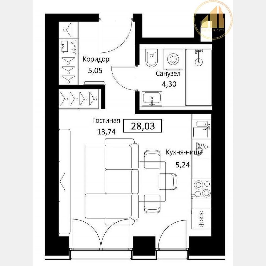 Квартира-студия, 28 м², 3/40 эт.