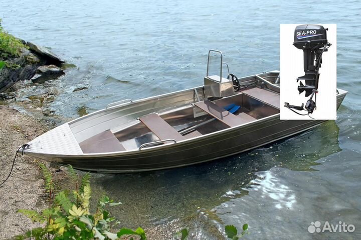 Катер для рыбалки с мотором Алюмакс-480 Консоль Se