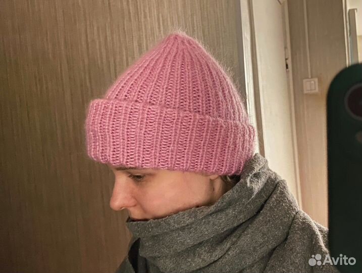 Шапка розовая вязка шерсть