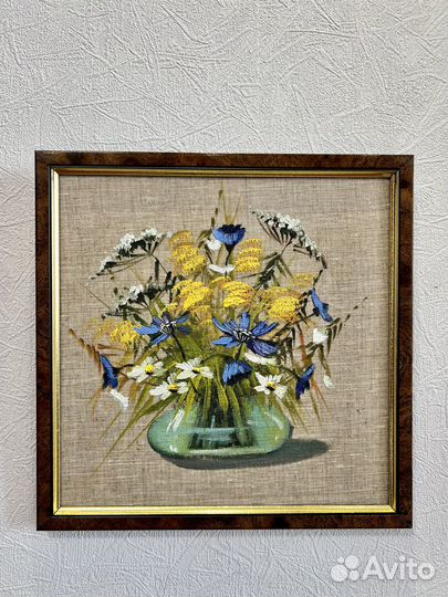 Комплект картин маслом, натюрморт с цветами, лён