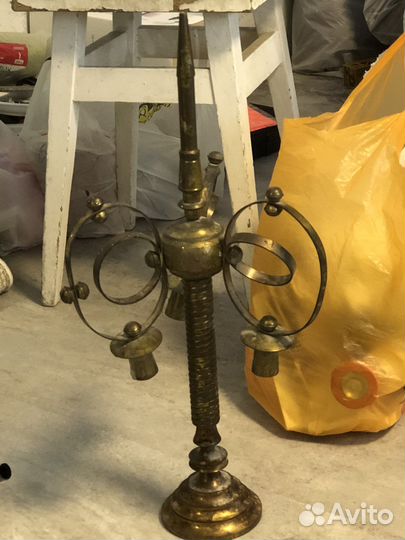 Старинный подсвечник бронза / латуль