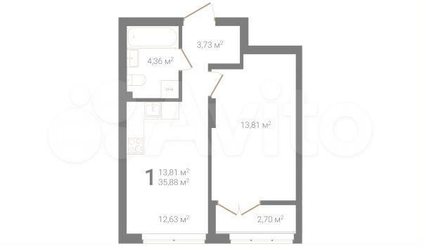 1-к. квартира, 35,9 м², 1/23 эт.